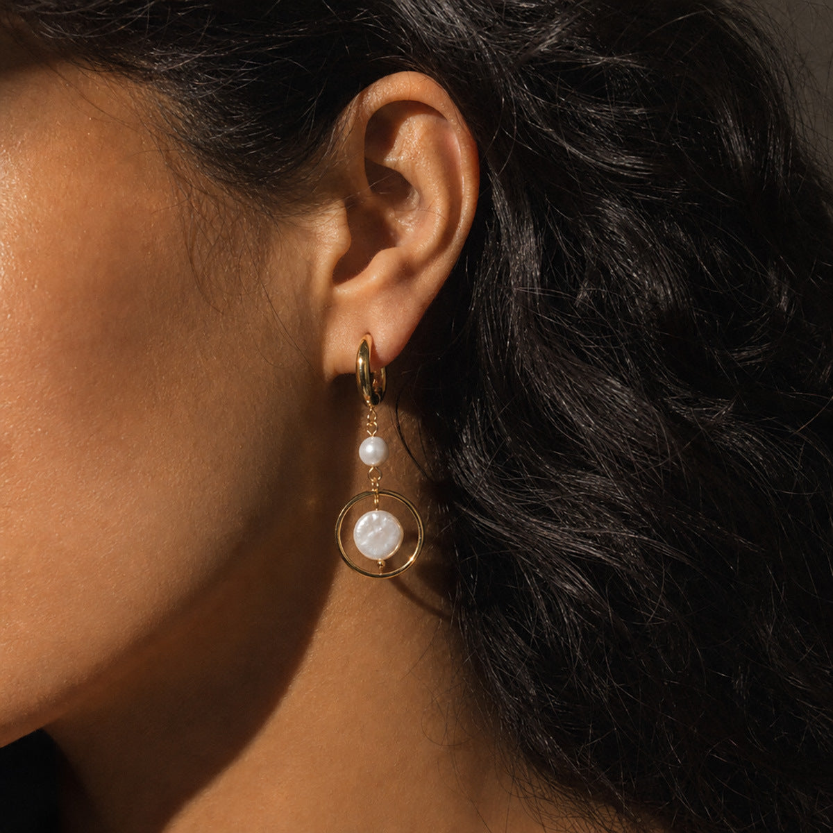 Freshwater Pearl Hoop Drop Earrings