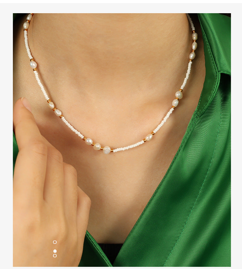 European and American new trend natural pearl necklace women's simple temperament high-end beaded clavicle chain jewelry