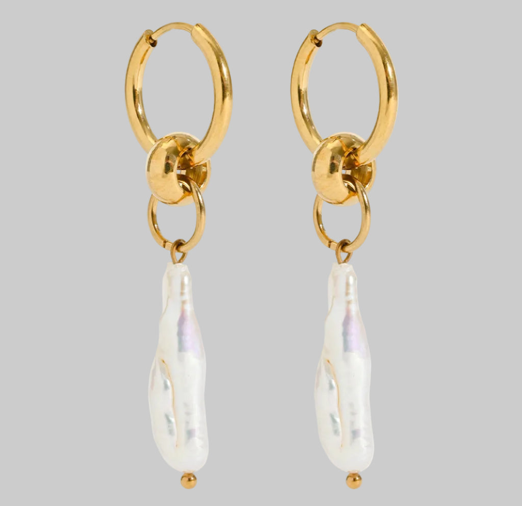 Freshwater Pearl Drop Earrings in 18K Gold-Plated Stainless Steel
