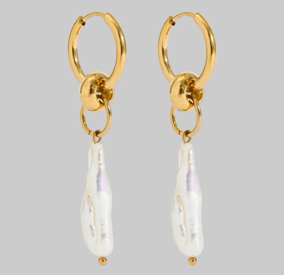 Freshwater Pearl Drop Earrings in 18K Gold-Plated Stainless Steel