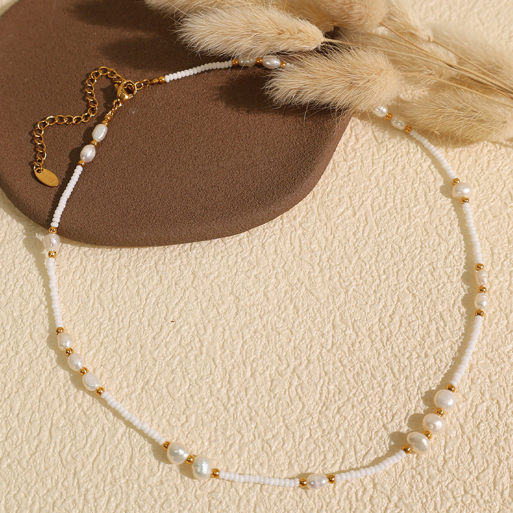 European and American new trend natural pearl necklace women's simple temperament high-end beaded clavicle chain jewelry