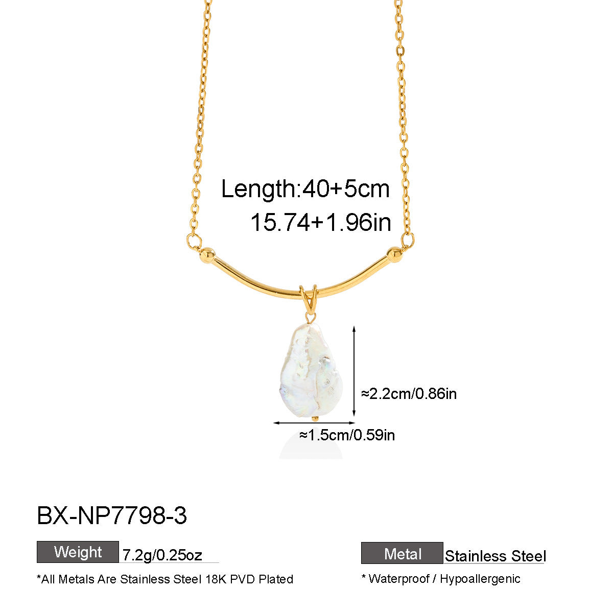 Baroque Freshwater Pearl Curved Bar Necklace - Purlstique