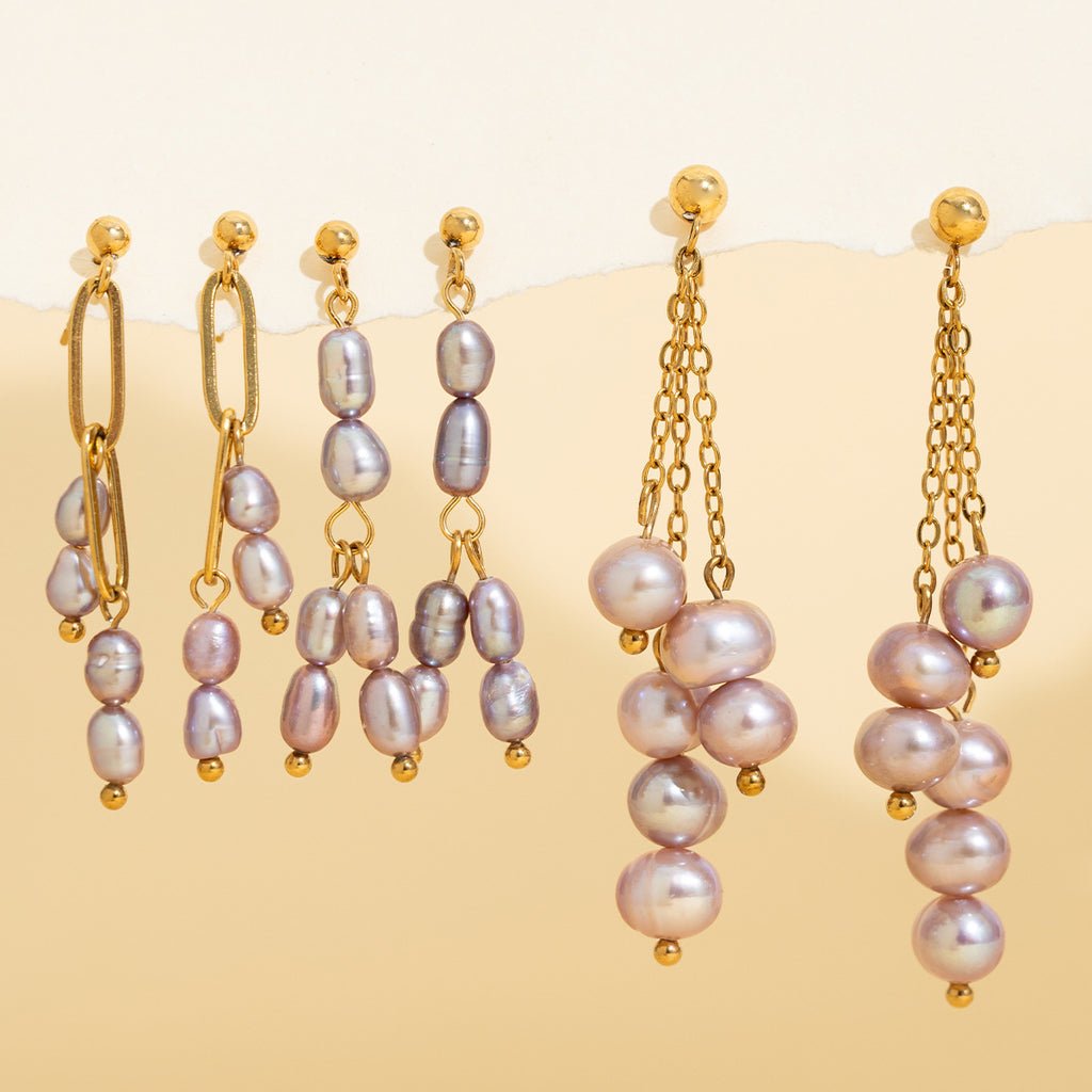 Freshwater Pearl & Coloured Stone Drop Earrings