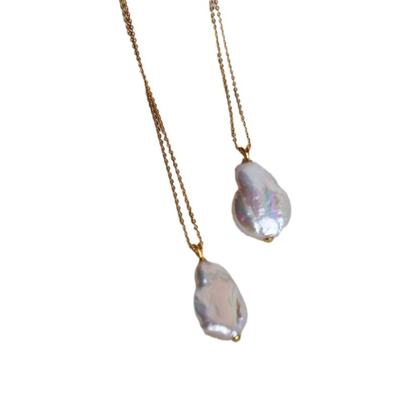 Iridescent Baroque Freshwater Pearl Pendant Necklace | 925 Silver Clasp | Gold Chain | Minimalist Luxury