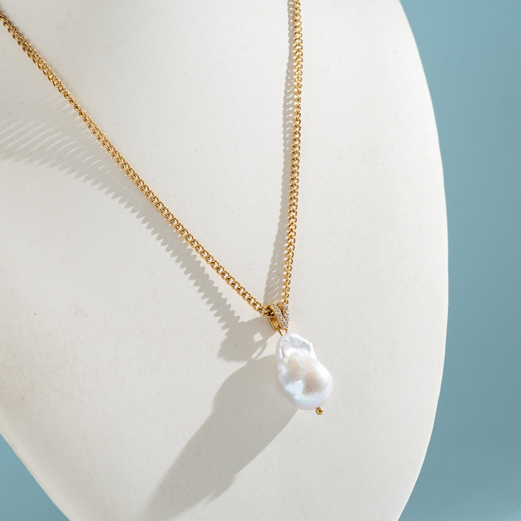 Baroque Freshwater Pearl & Zircon Pendant Necklace