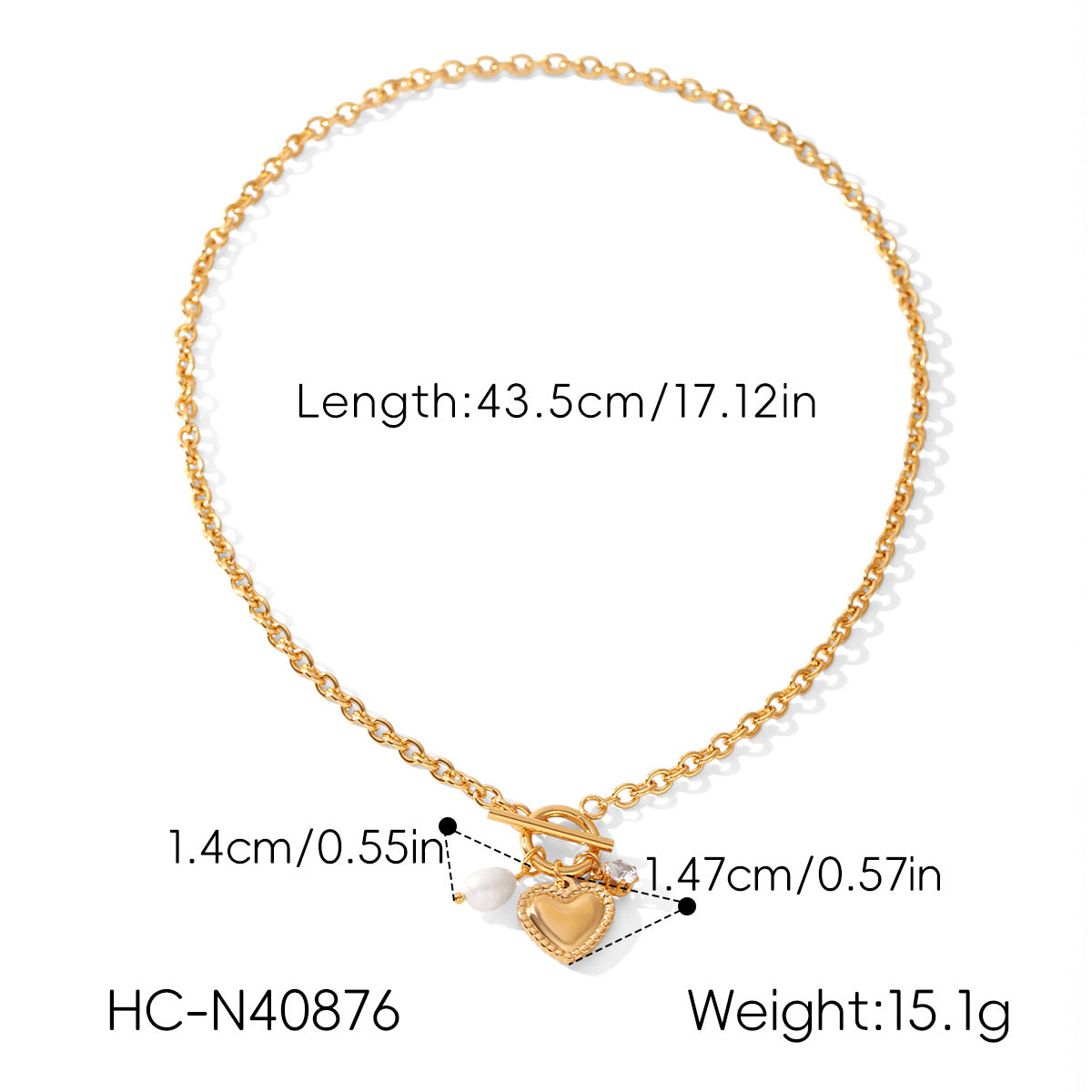 Freshwater Pearl Heart Pendant Necklace  Gold-Tone Stainless Steel