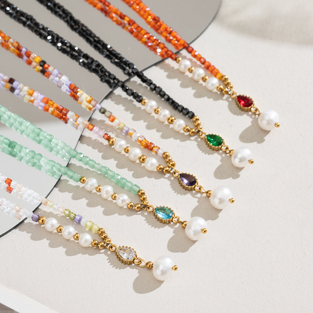Freshwater Pearl & Teardrop Beaded Necklace