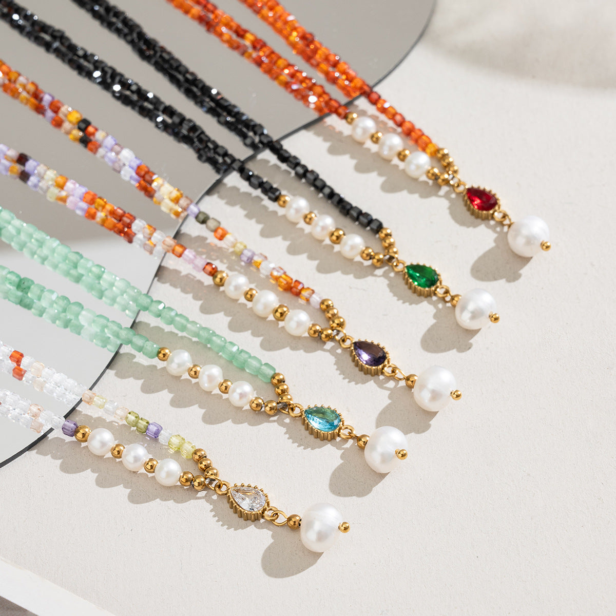 Freshwater Pearl & Teardrop Beaded Necklace