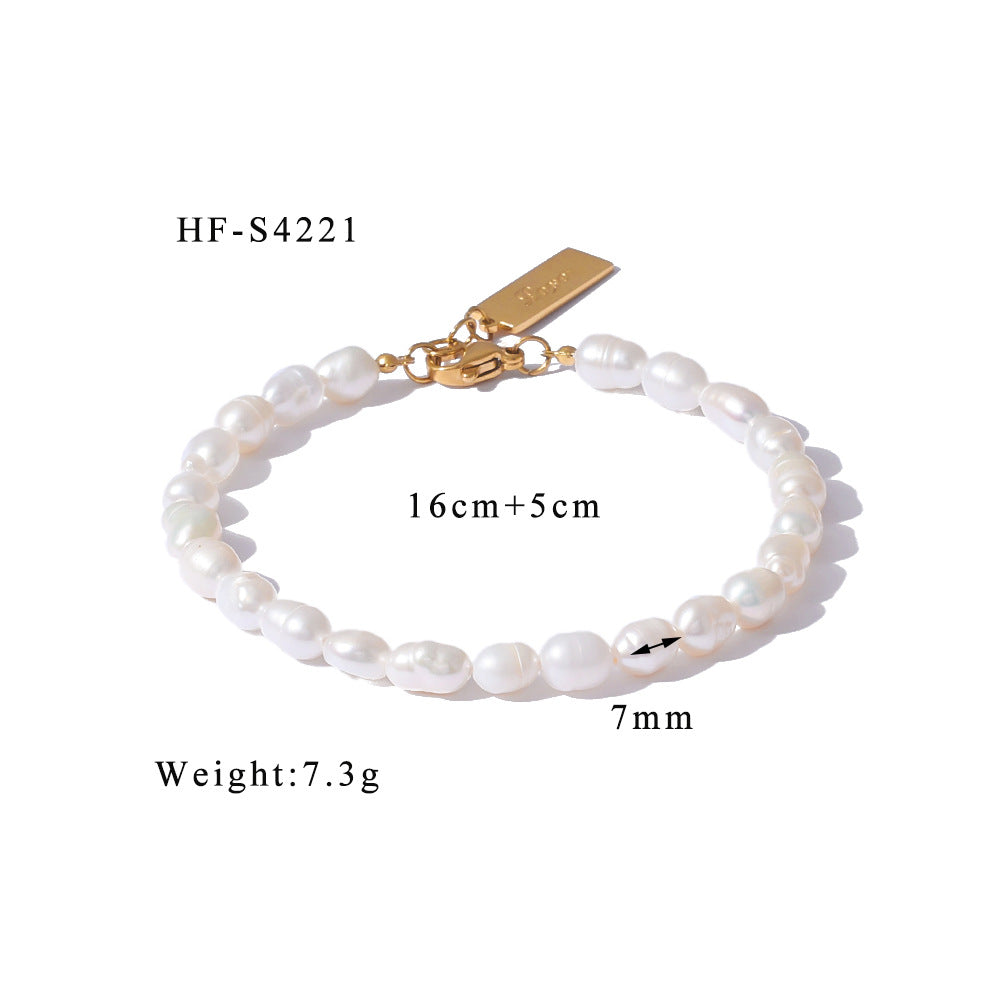 Freshwater Pearl & Gold-Tone Stainless Steel Bracelet