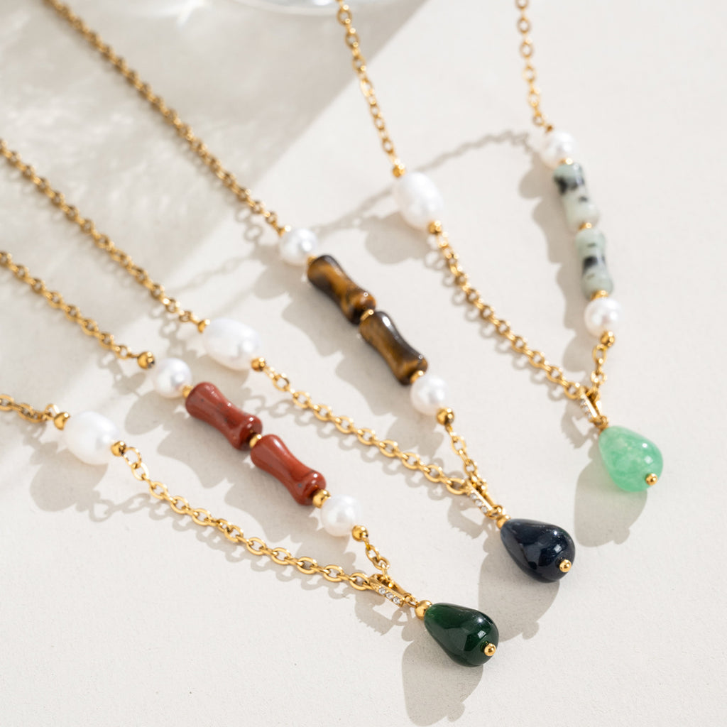 Freshwater Pearl & Natural Stone Pendant Necklace