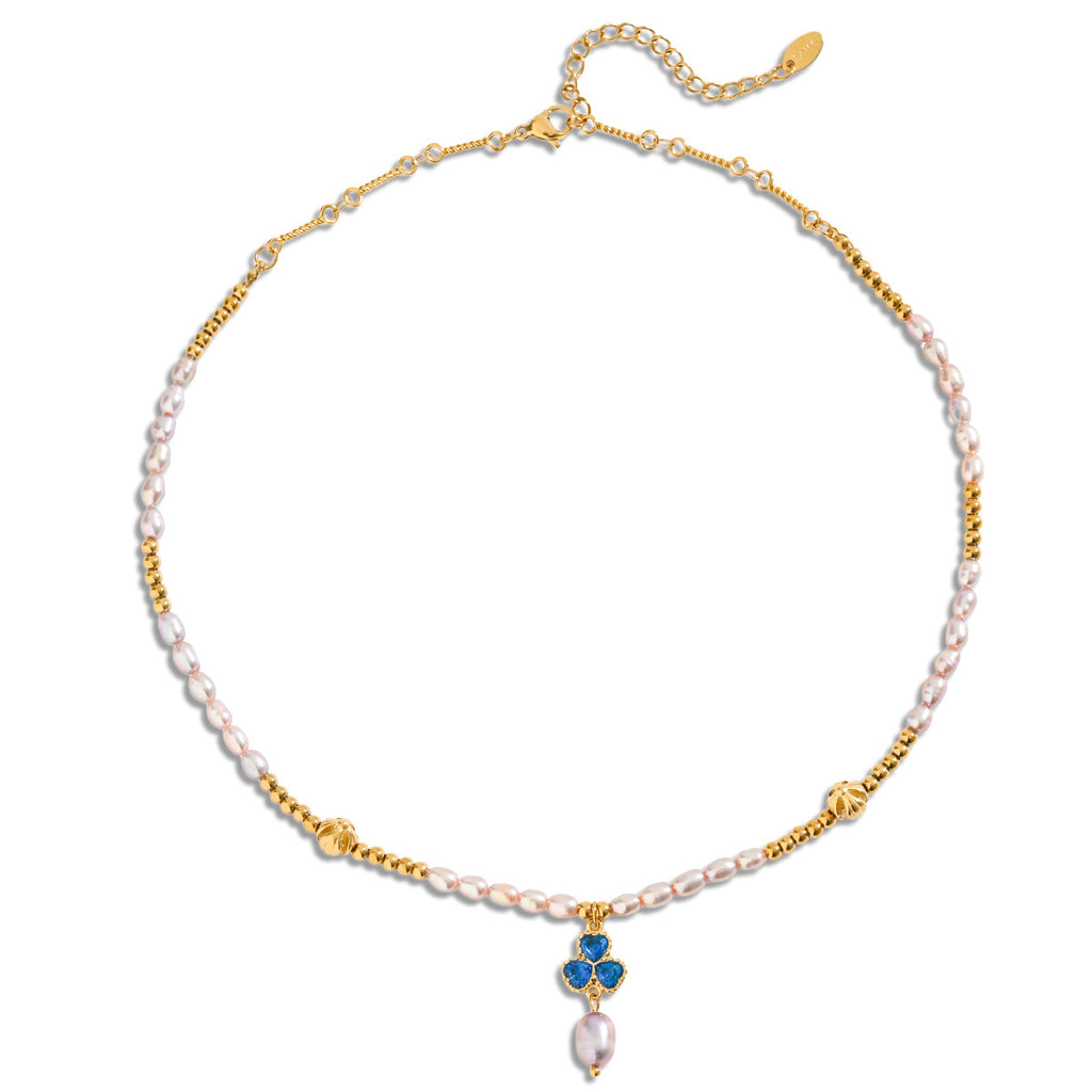 Freshwater Pearl & Zircon Floral Pendant Necklace