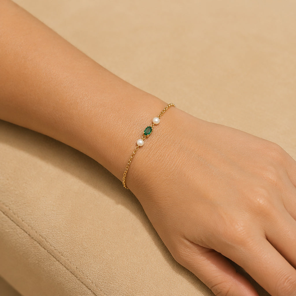 Freshwater Pearl & Oval Zircon Bracelet