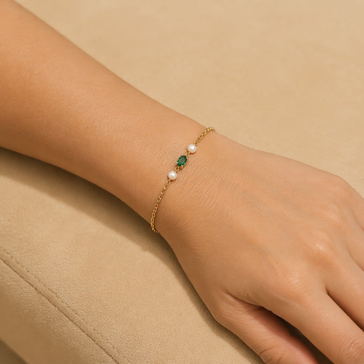 Freshwater Pearl & Oval Zircon Bracelet