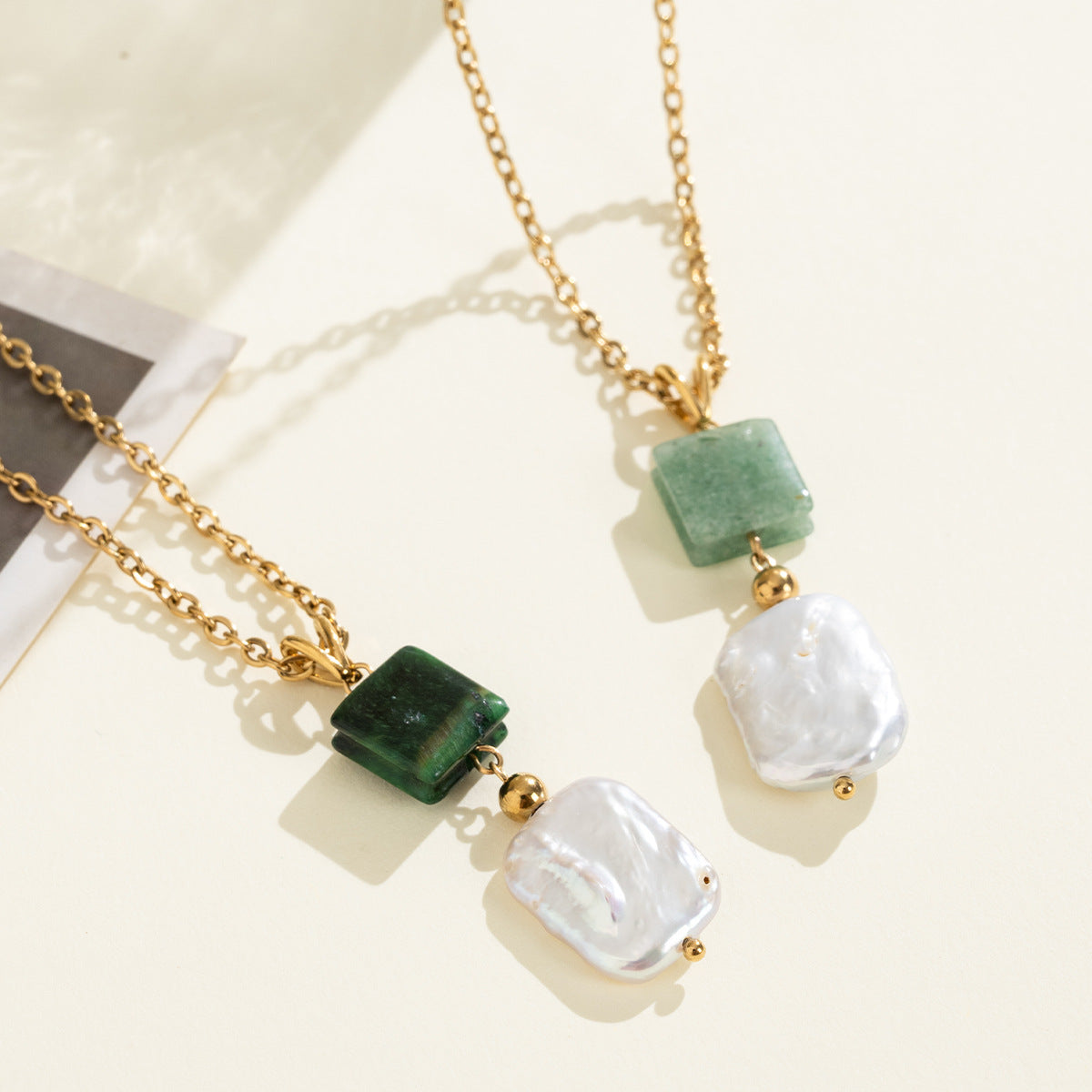 Freshwater Pearl & Coloured Stone Pendant Necklace