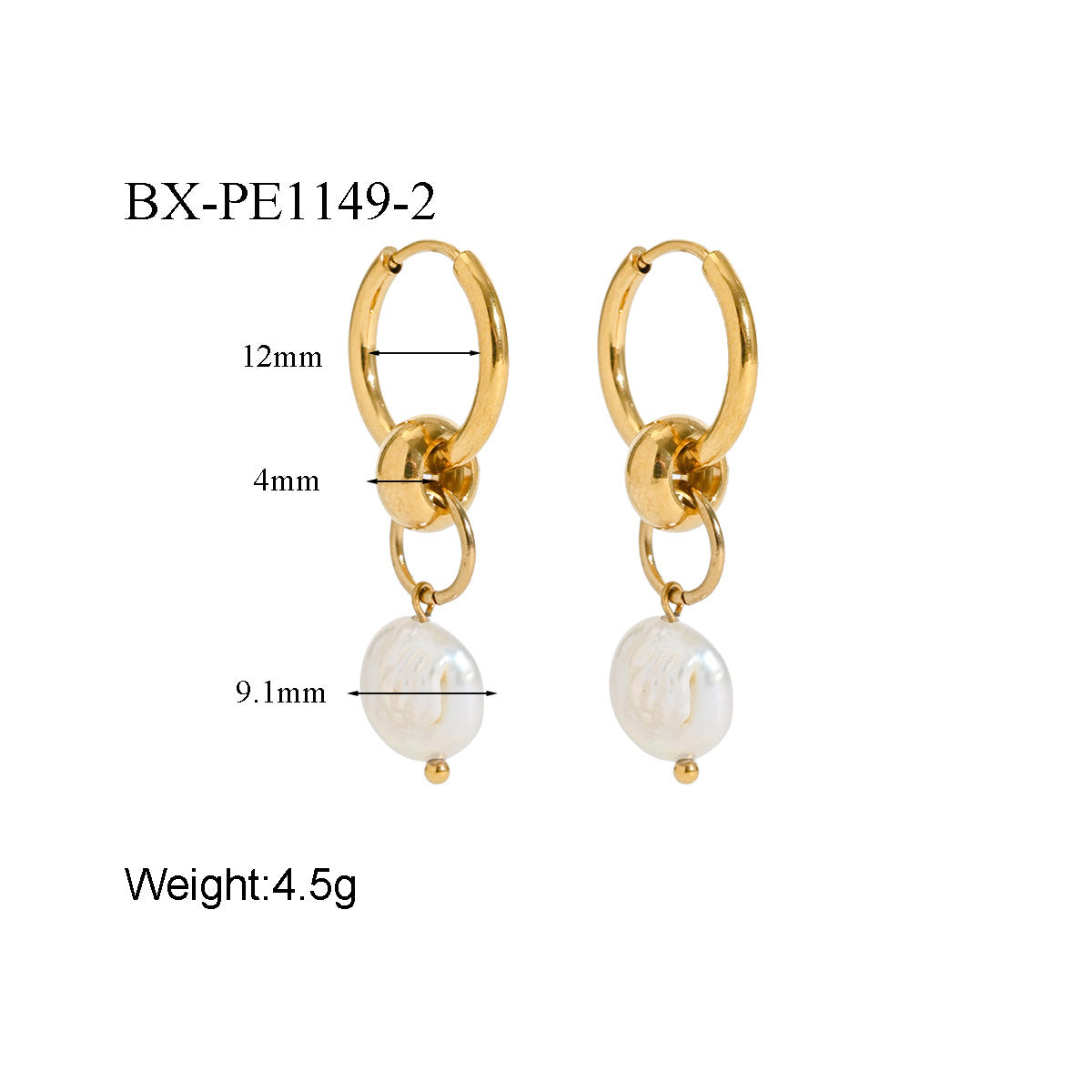Freshwater Pearl Drop Earrings in 18K Gold-Plated Stainless Steel - Purlstique