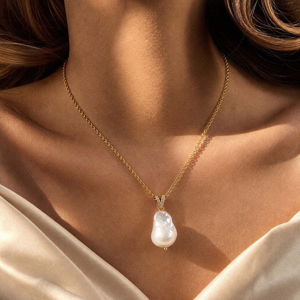 Baroque Freshwater Pearl & Zircon Pendant Necklace