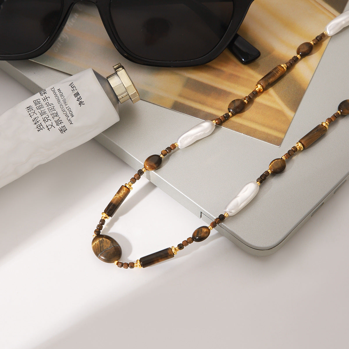 Freshwater Pearl & Tiger Eye Beaded Necklace