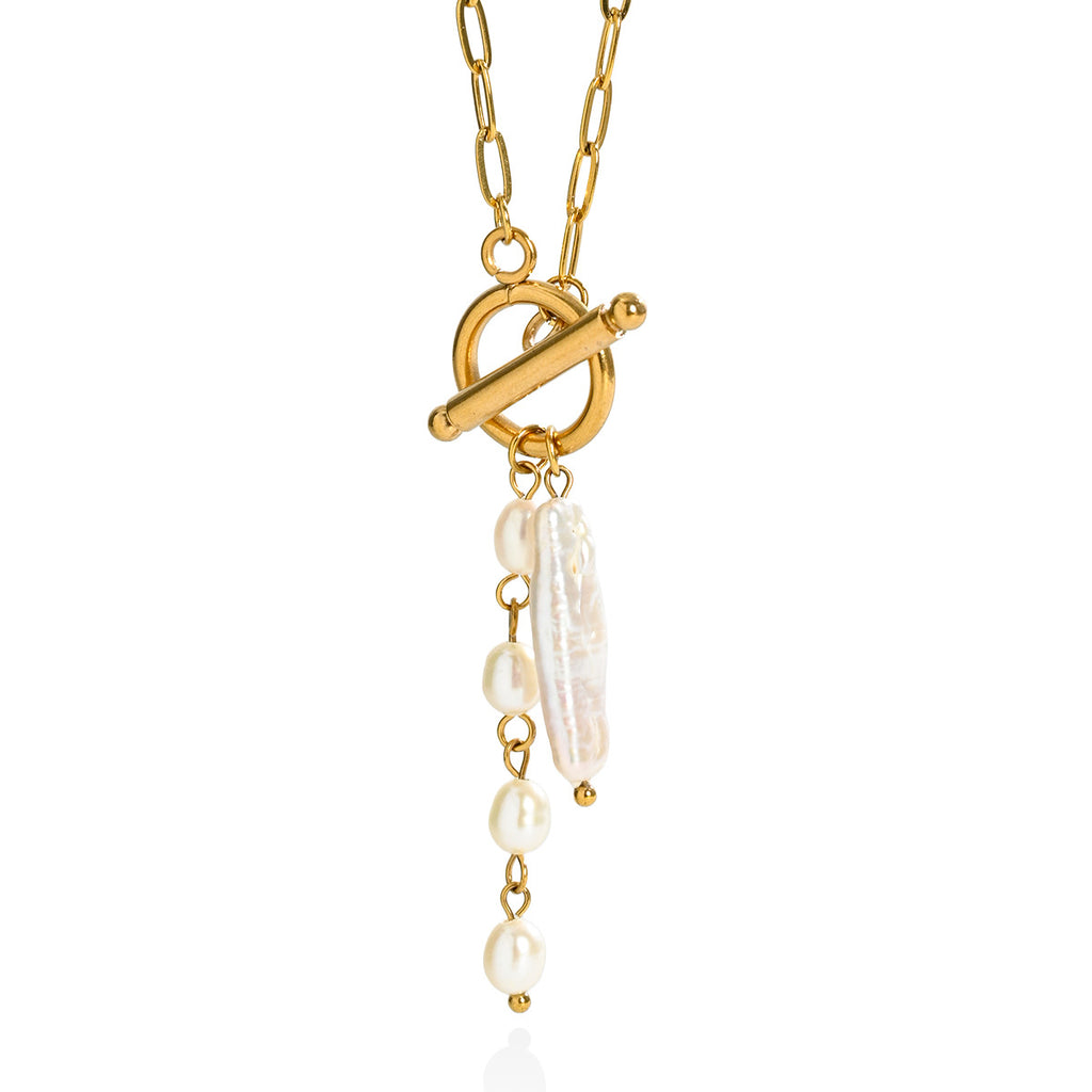 Freshwater pearl toggle pendant necklace with gold-tone chain