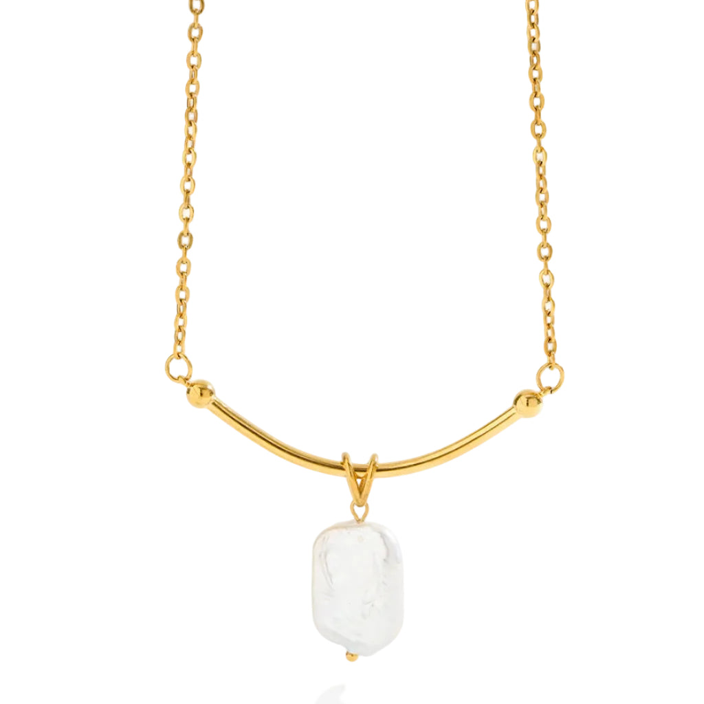 Baroque freshwater pearl curved bar necklace with gold-tone chain