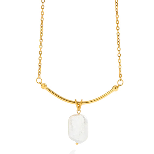 Baroque freshwater pearl curved bar necklace with gold-tone chain