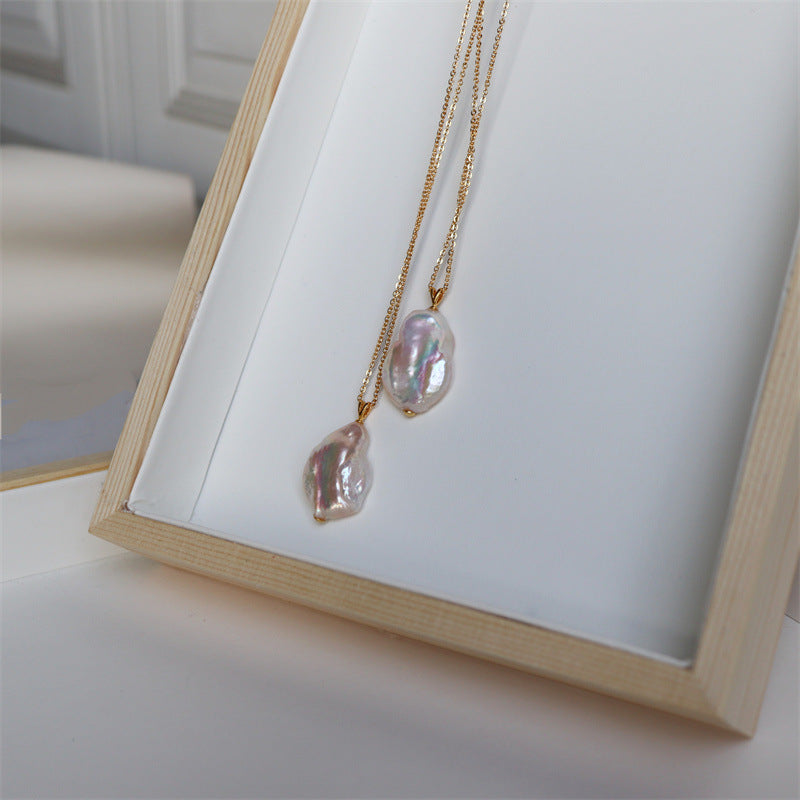 Iridescent Baroque Freshwater Pearl Pendant Necklace | 925 Silver Clasp | Gold Chain | Minimalist Luxury