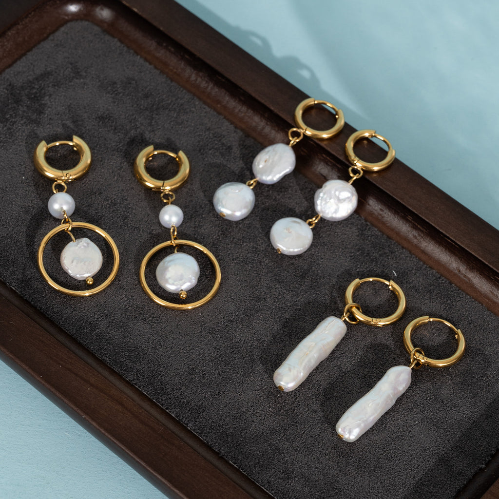Freshwater Pearl Hoop Drop Earrings