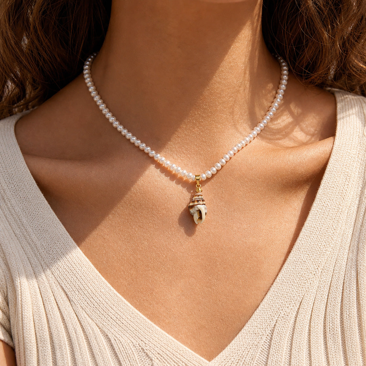 Freshwater Pearl & Sea-Inspired Pendant Necklace