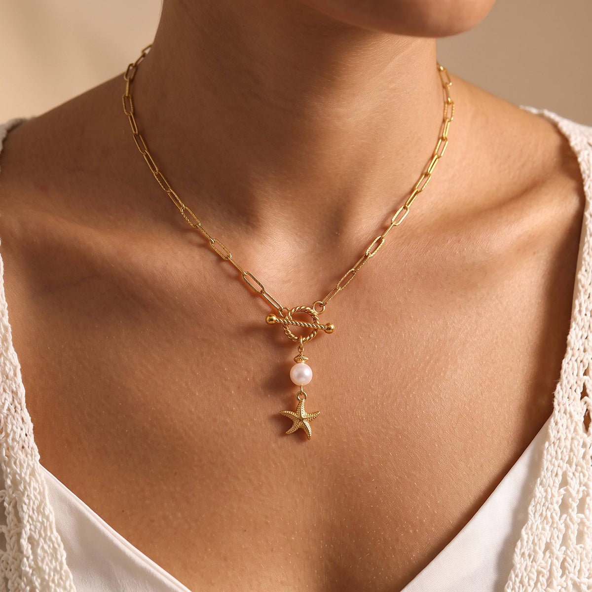 Freshwater Pearl & Sea-Inspired Pendant Necklace