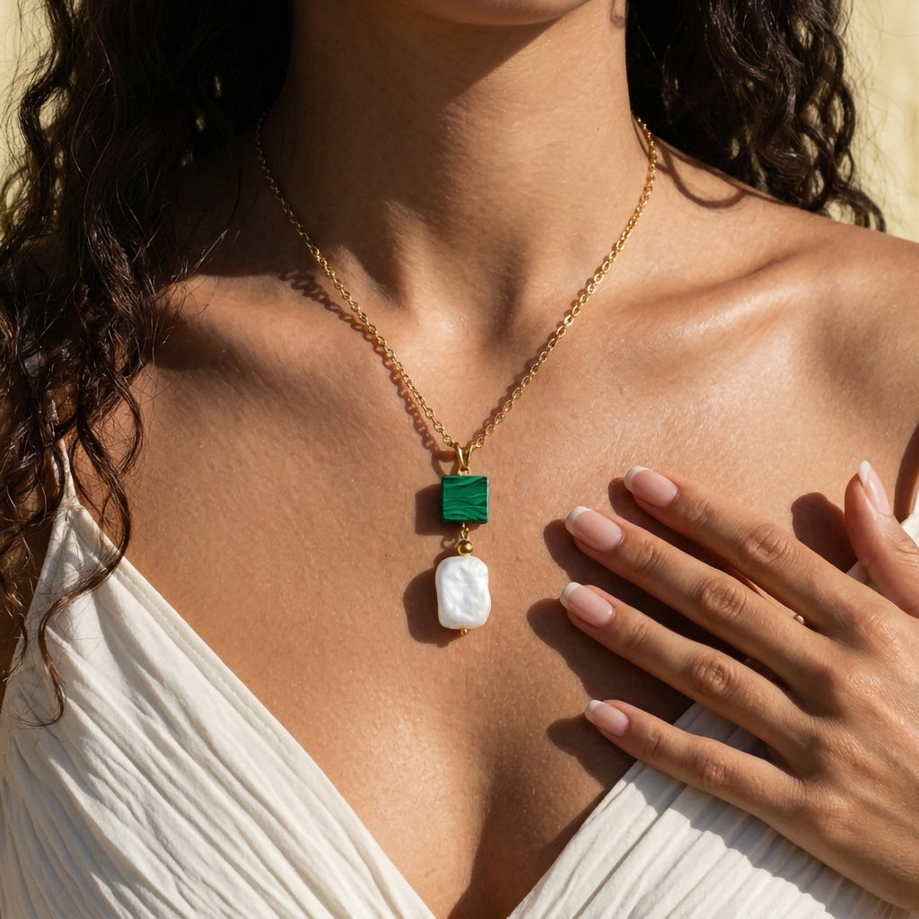 Freshwater Pearl & Coloured Stone Pendant Necklace