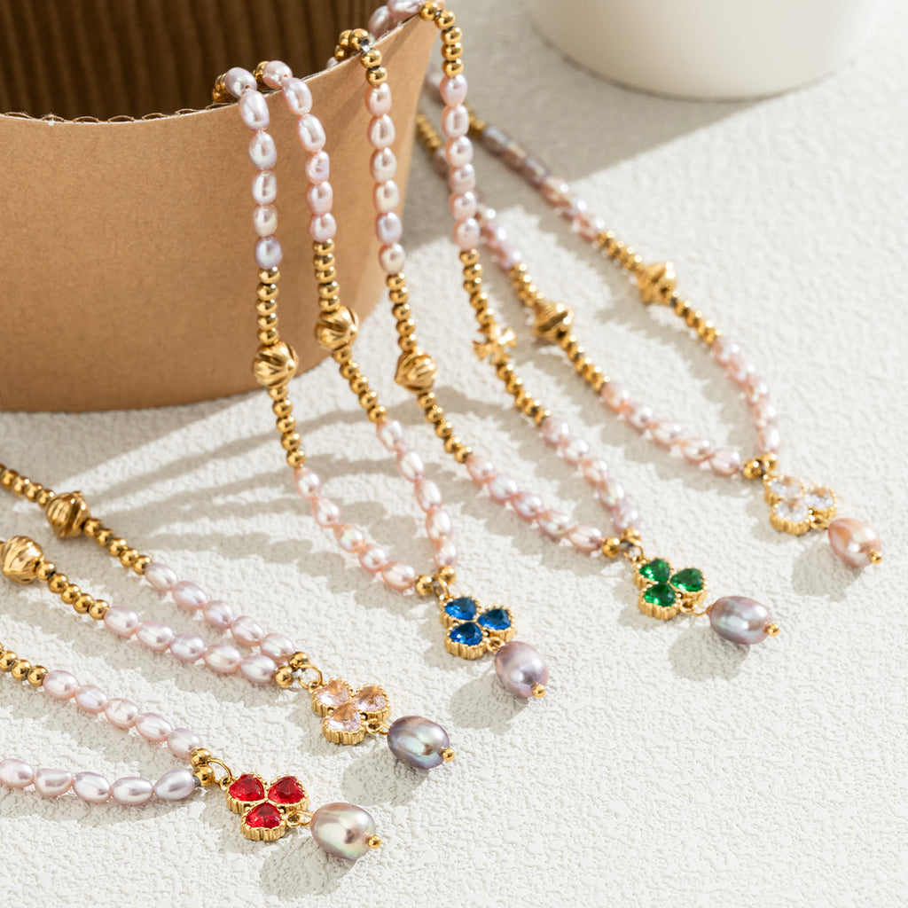Freshwater Pearl & Zircon Floral Pendant Necklace