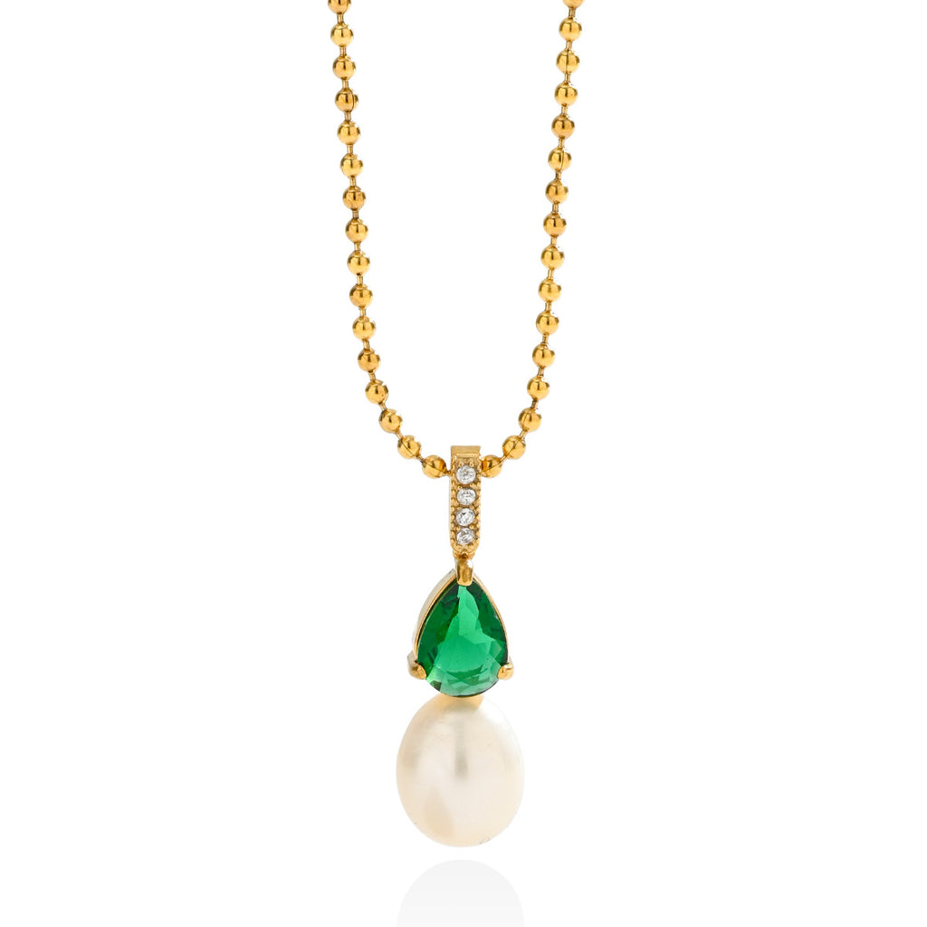 Freshwater Pearl & Teardrop Zircon Pendant Necklace