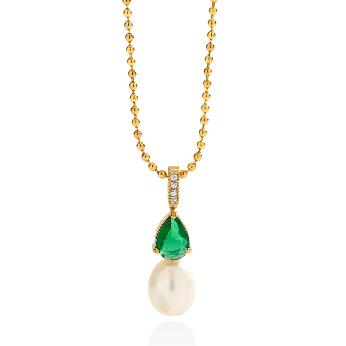 Freshwater Pearl & Teardrop Zircon Pendant Necklace