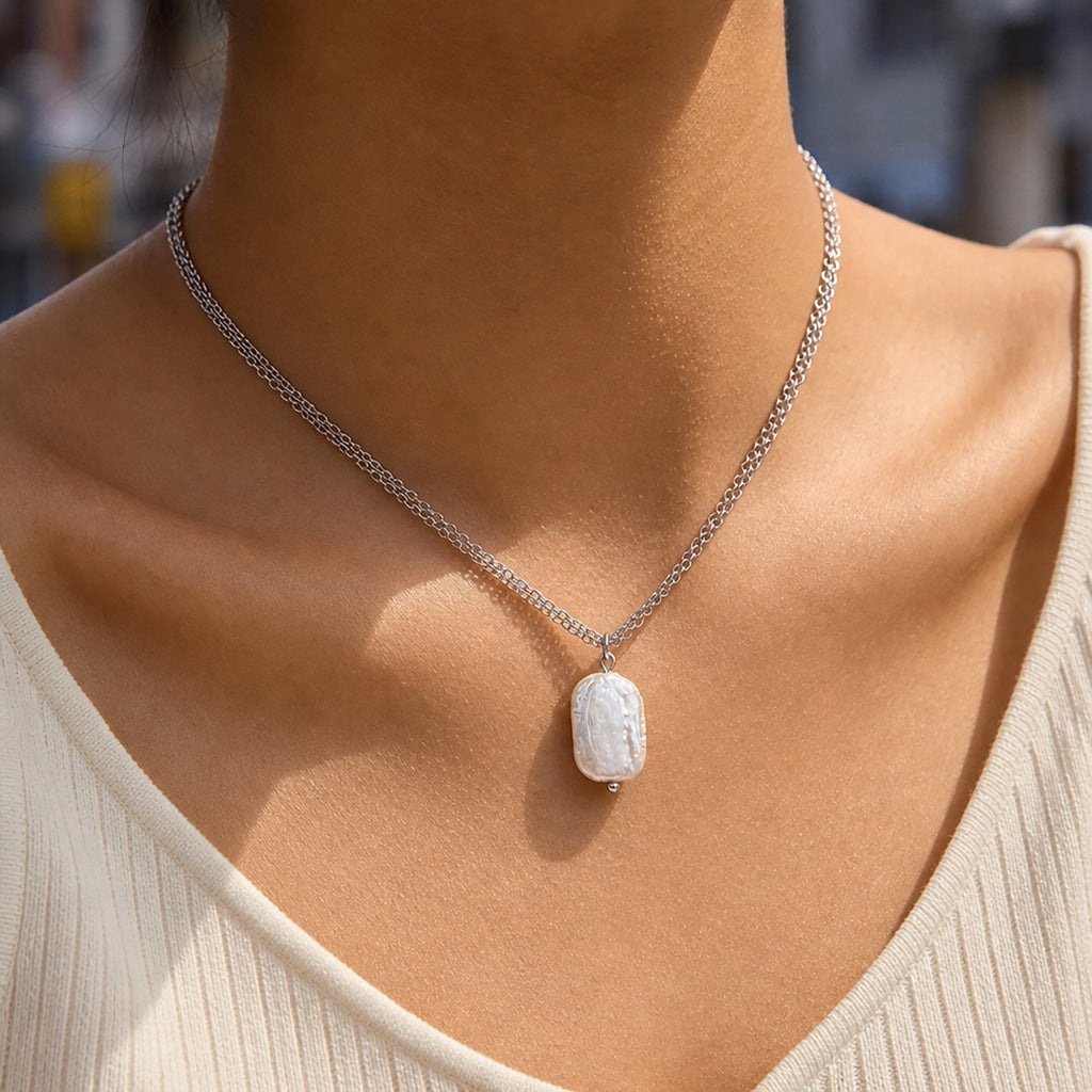 Irregular Freshwater Pearl Silver-Tone Necklace