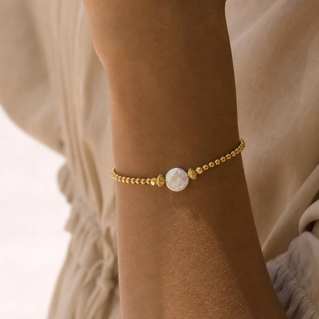 Baroque & Freshwater Pearl & Gold-Tone Beaded Bracelet