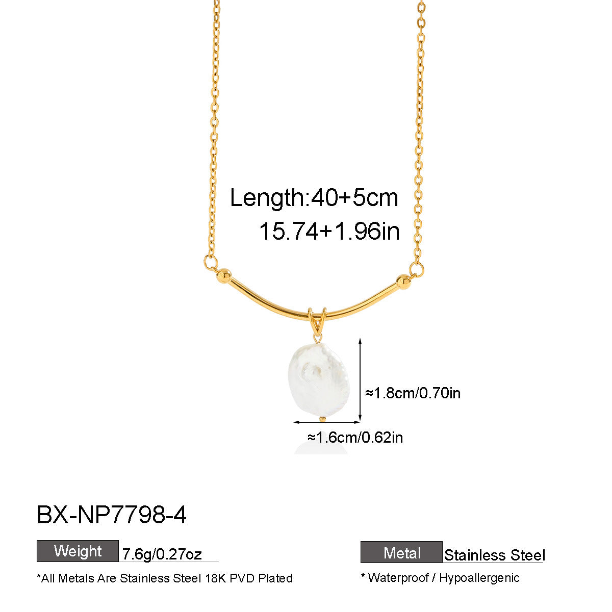 Baroque Freshwater Pearl Curved Bar Necklace - Purlstique