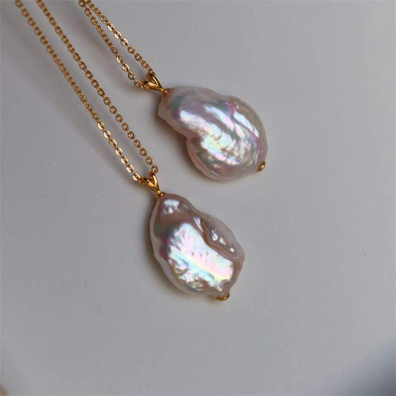 Iridescent Baroque Freshwater Pearl Pendant Necklace | 925 Silver Clasp | Gold Chain | Minimalist Luxury