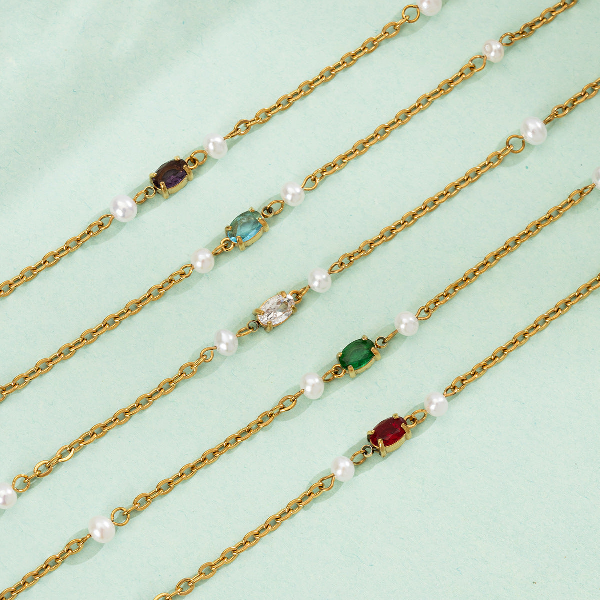Freshwater Pearl & Oval Zircon Bracelet