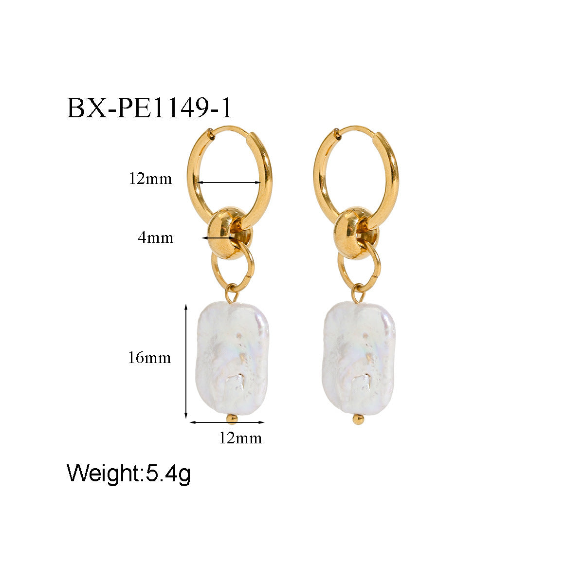 Freshwater Pearl Drop Earrings in 18K Gold-Plated Stainless Steel - Purlstique