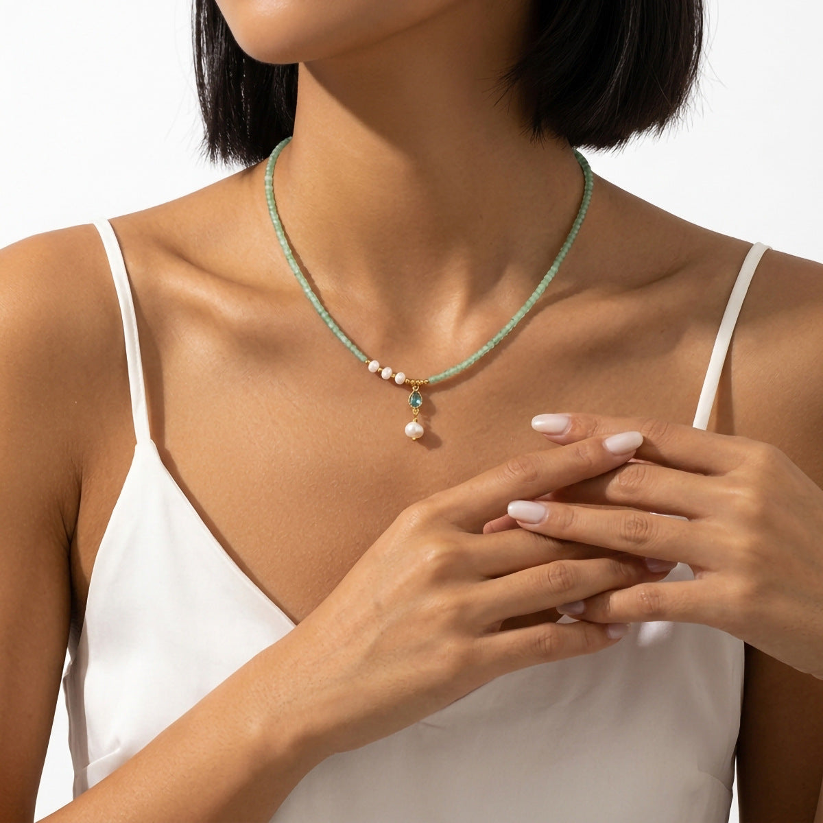 Freshwater Pearl & Teardrop Beaded Necklace