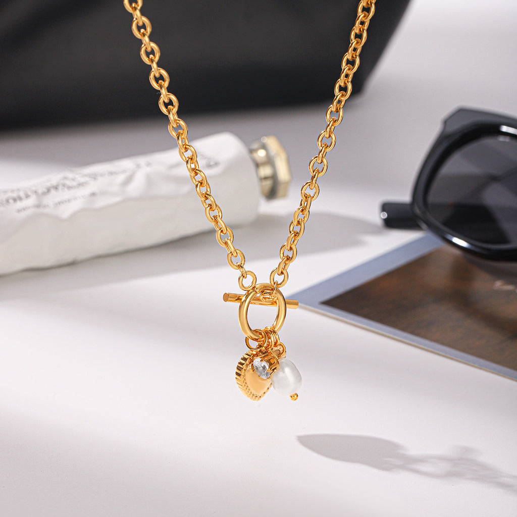 Freshwater Pearl Heart Pendant Necklace  Gold-Tone Stainless Steel