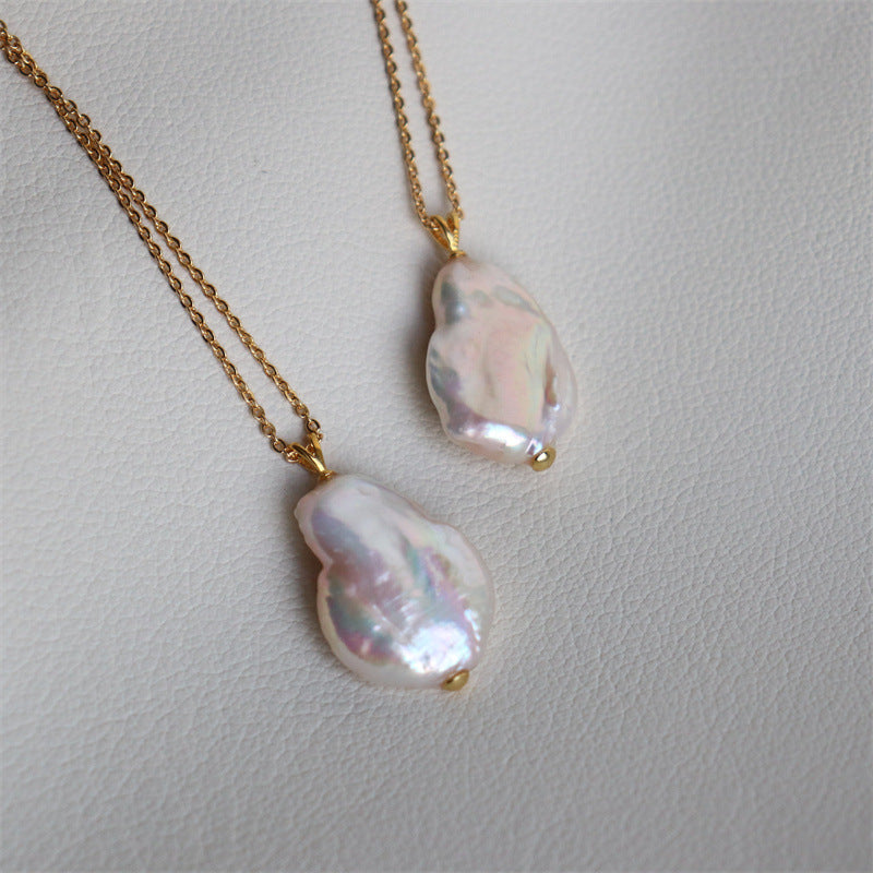 Iridescent Baroque Freshwater Pearl Pendant Necklace | 925 Silver Clasp | Gold Chain | Minimalist Luxury
