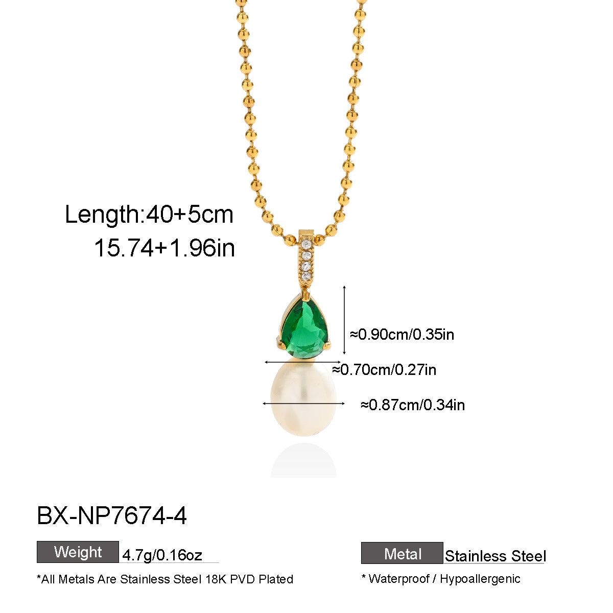 Freshwater Pearl & Teardrop Zircon Pendant Necklace - Purlstique
