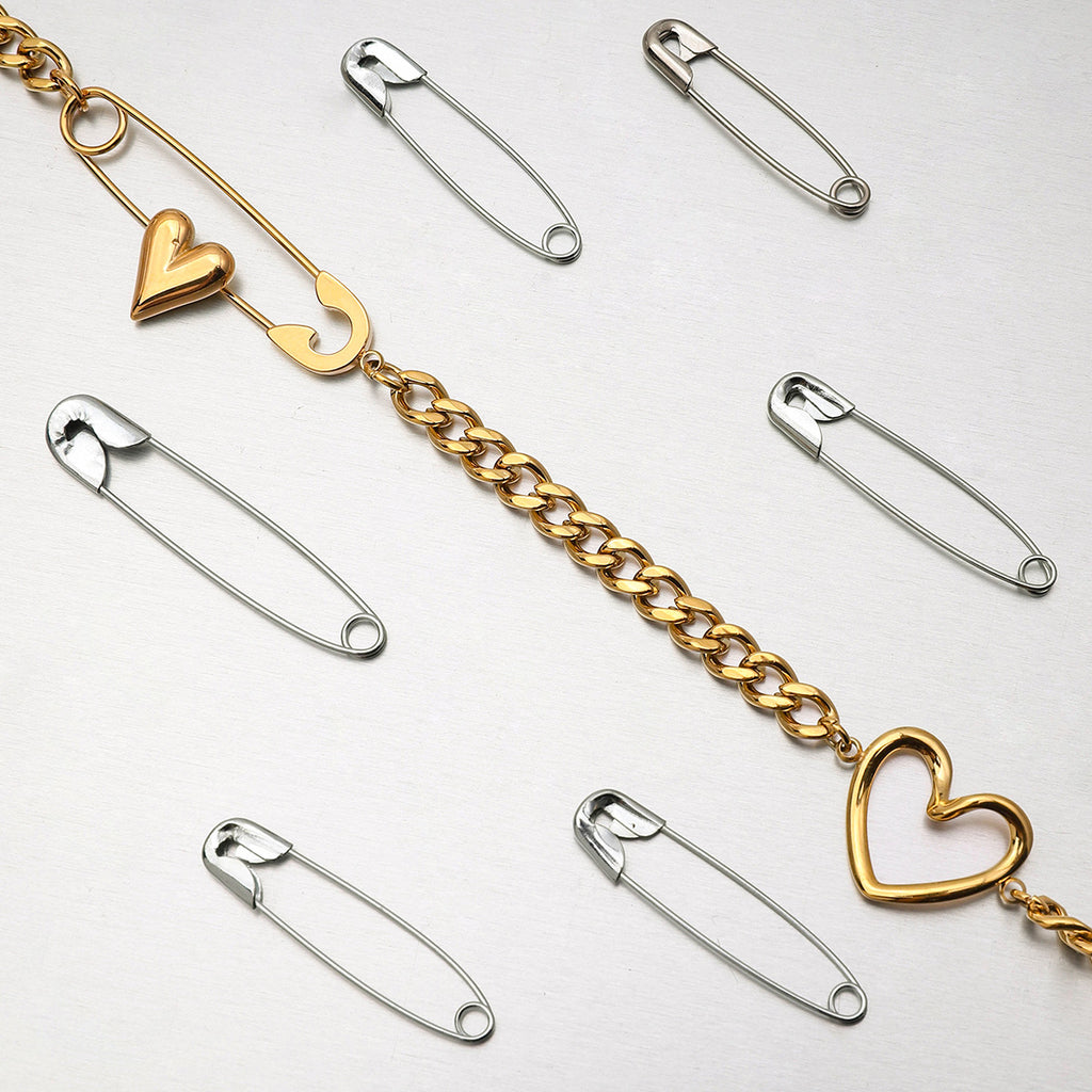 Freshwater Pearl & Heart Link Necklace  18K Gold-Plated Stainless Steel