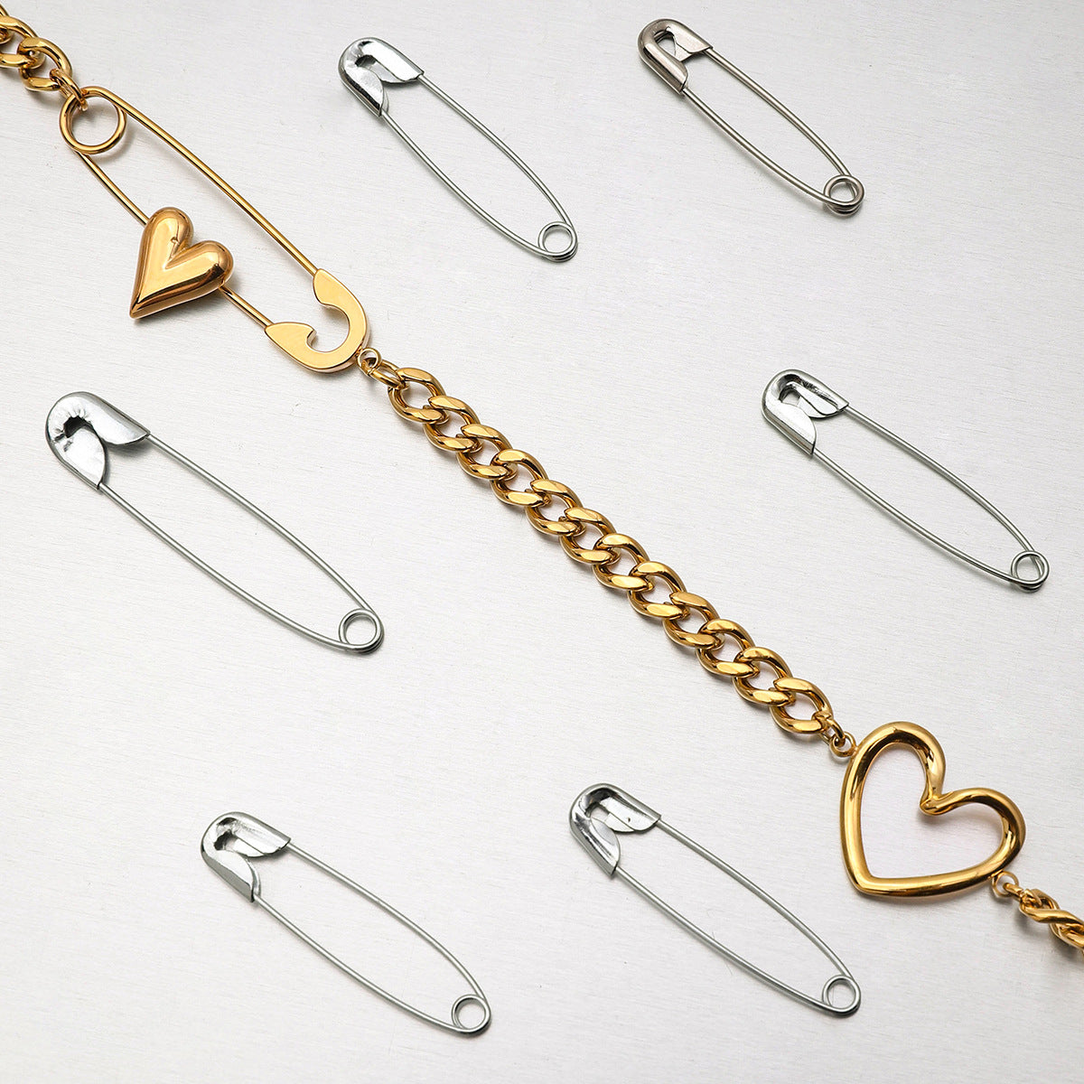 Freshwater Pearl & Heart Link Necklace  18K Gold-Plated Stainless Steel