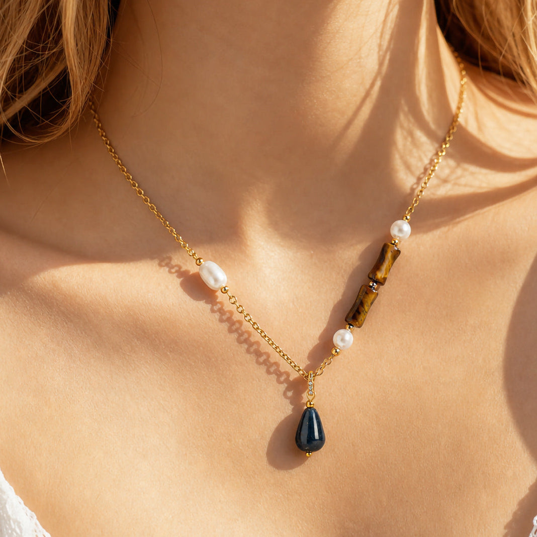 Freshwater Pearl & Natural Stone Pendant Necklace