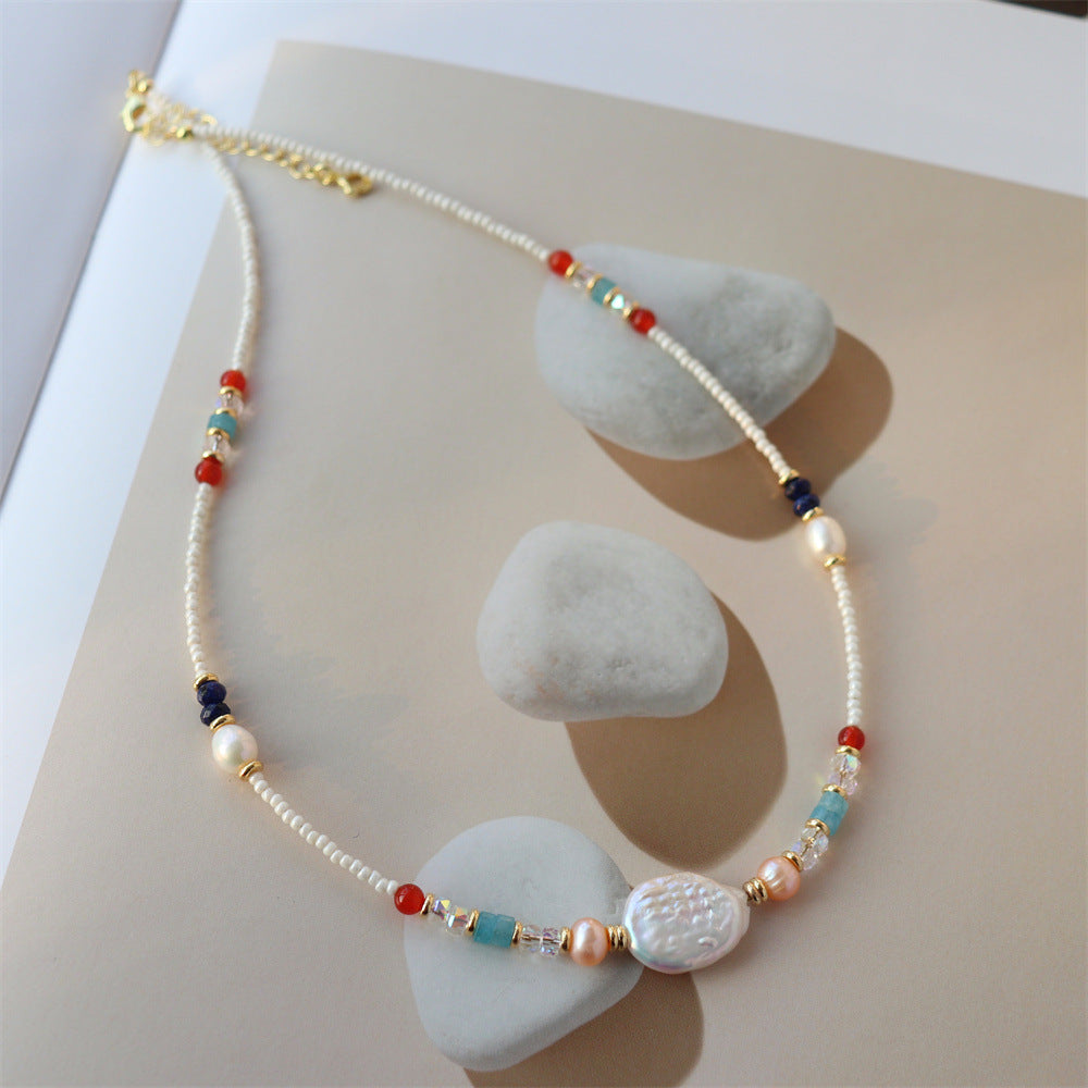 Cultured Pearl & Mother-of-Pearl Beaded Necklace | Vintage Inspired