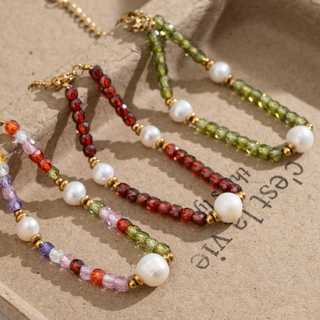 Freshwater Pearl & Coloured Zircon Bracelet