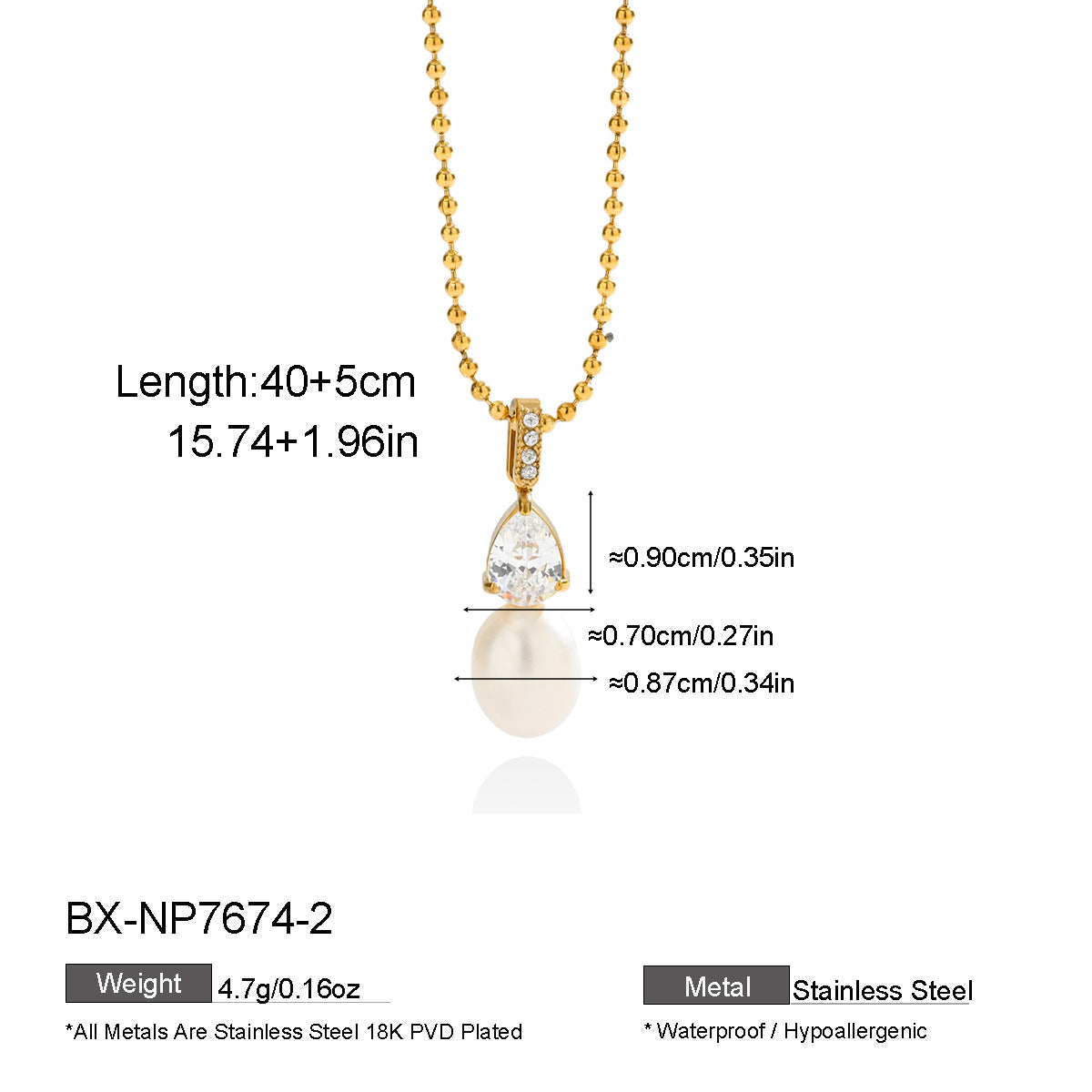 Freshwater Pearl & Teardrop Zircon Pendant Necklace - Purlstique