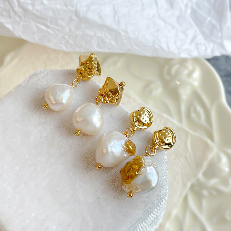 Baroque Freshwater Pearl Drop Earrings | 925 Silver | Gold Plated | French Vintage Style
