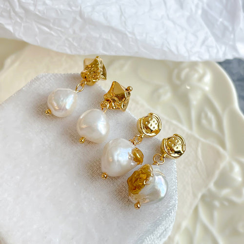 Baroque Freshwater Pearl Drop Earrings | 925 Silver | Gold Plated | French Vintage Style